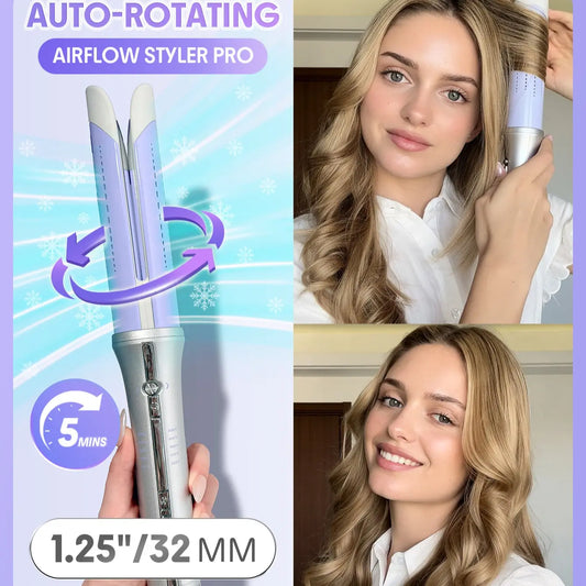 SHEGLAM HAIR One Touch Airflow Styler Pro-Silver Purple,Cool Air Auto-Rotating Curling Iron,5 Min Quick Styling,360° Cooling Airflow One Touch Operation Long-Lasting Results,5 Temps & Anti-Scald,Auto Off-Long Hair & All Hair Types- US Plug-Coachella